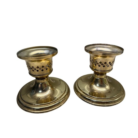 Pair of VTG Princess House Brass Candlestick Holders Intricate Cutouts Regency - Picture 1 of 8
